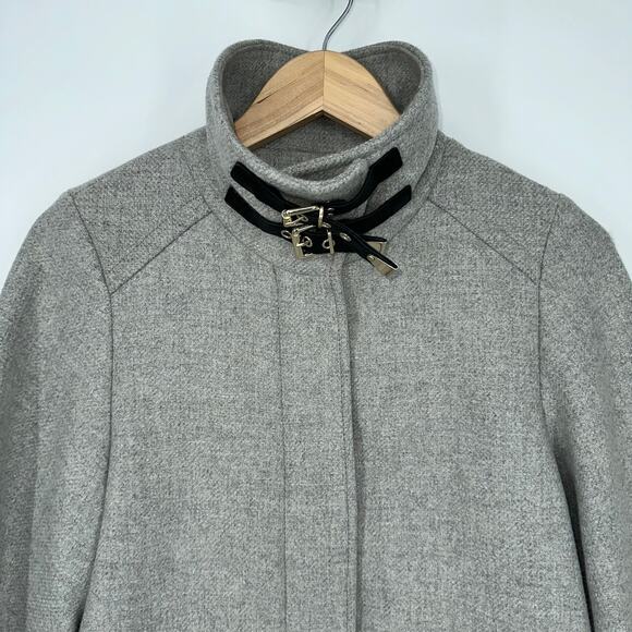 ZARA Wool Blend Cape Coat Buckle Poncho Jacket Funnel Neck Gray - Picture 7 of 13